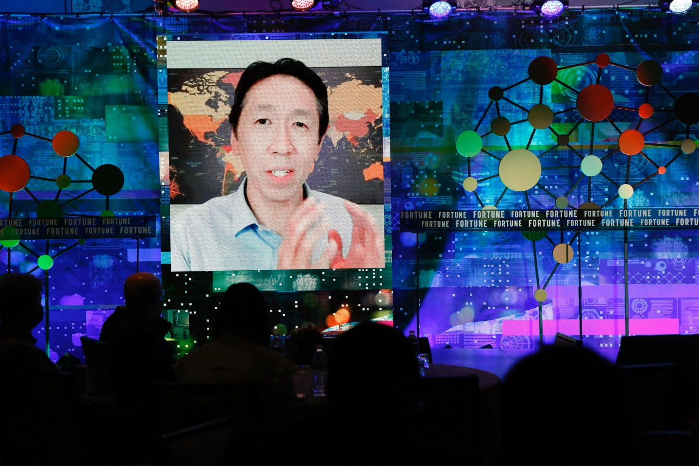Andrew Ng speaks in a virtual interview onstage at Fortune Brainstorm A.I.