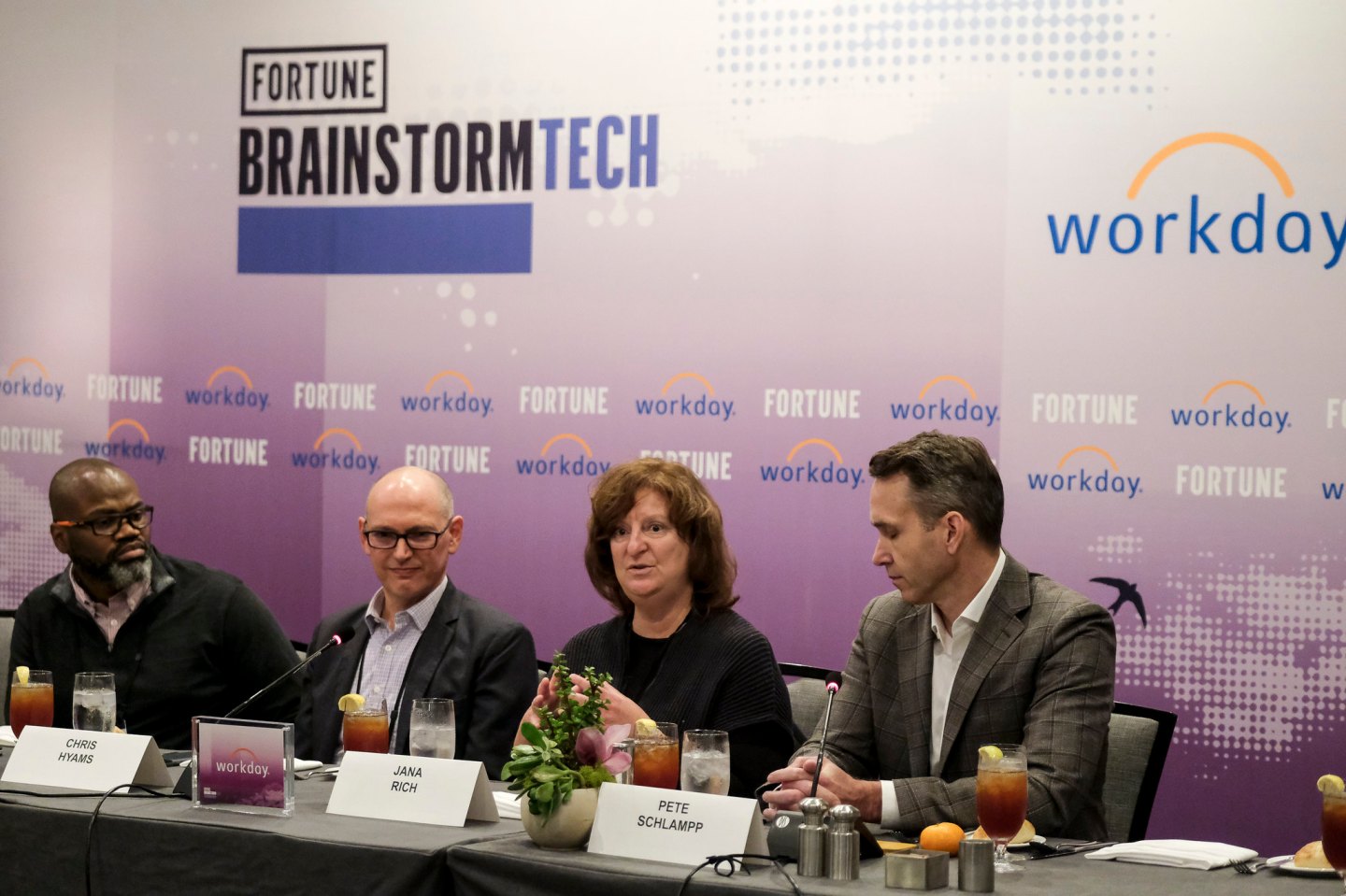 A panel of recruitment experts speaks that the Fortune Brainstorm Tech conference in Half Moon Bay, Calif., on Nov. 30, 2021.