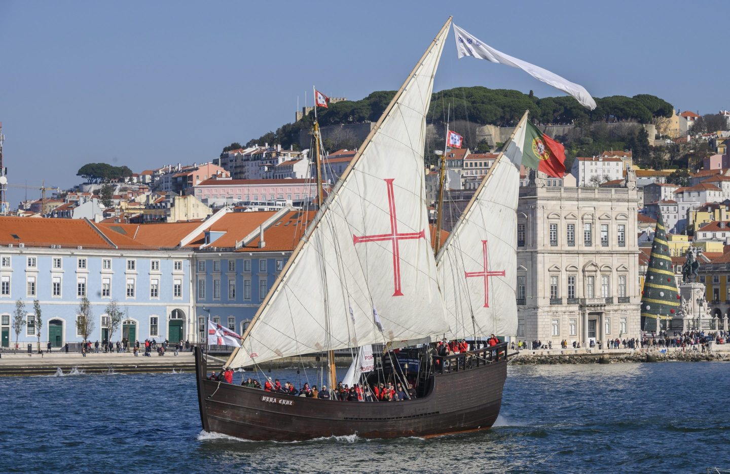 A caravel off the coast of Lisbon.