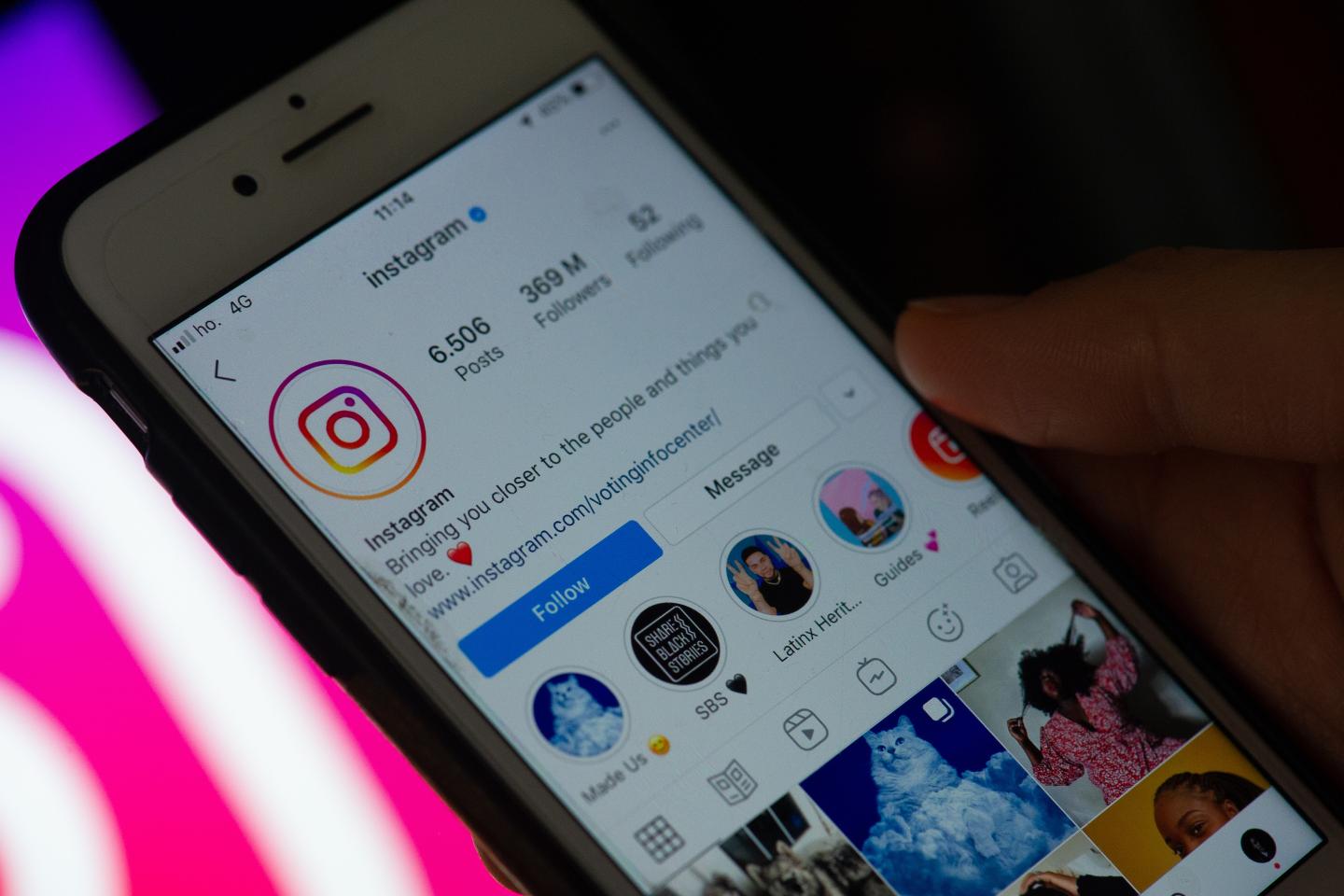 Instagram display screen