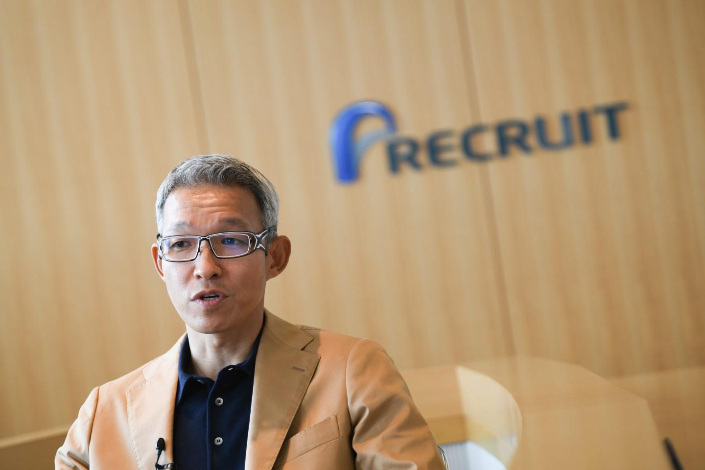 Hisayuki Idekoba, president and chief executive officer of Recruit Holdings Co., speaks during an interview in Tokyo