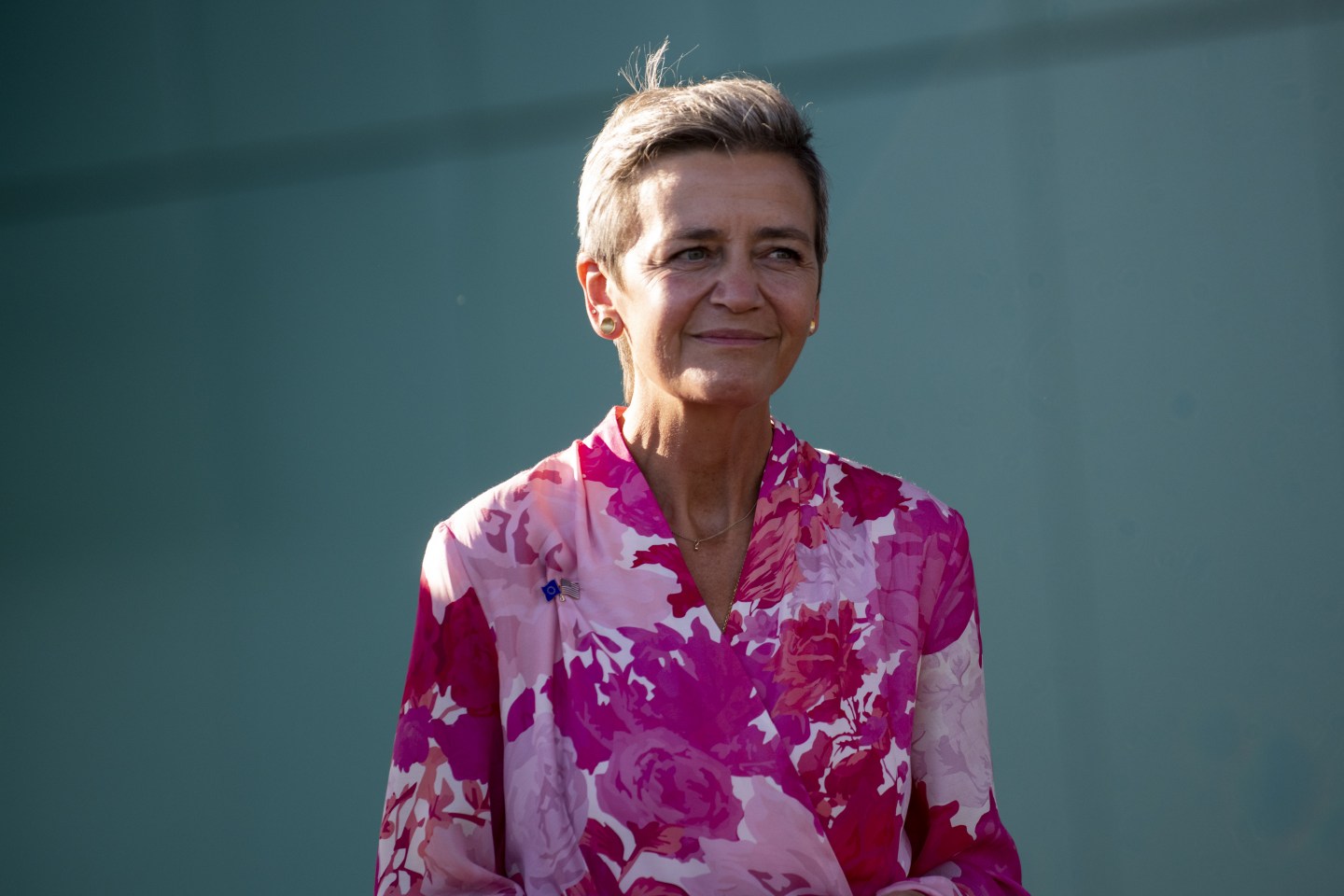 Margrethe Vestager, competition commissioner of the European Commission, during a group photo following the inaugural Trade and Technology Council (TTC) meeting in Pittsburgh, Pennsylvania, U.S., on Wednesday, Sept. 29, 2021.