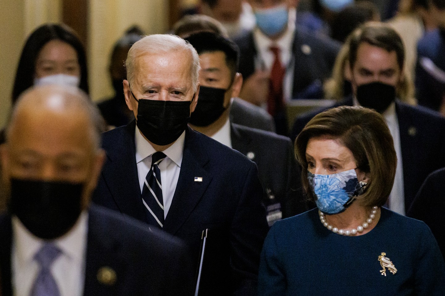 President Joe Biden and House Speaker Nancy Pelosi discuss details of spending bill