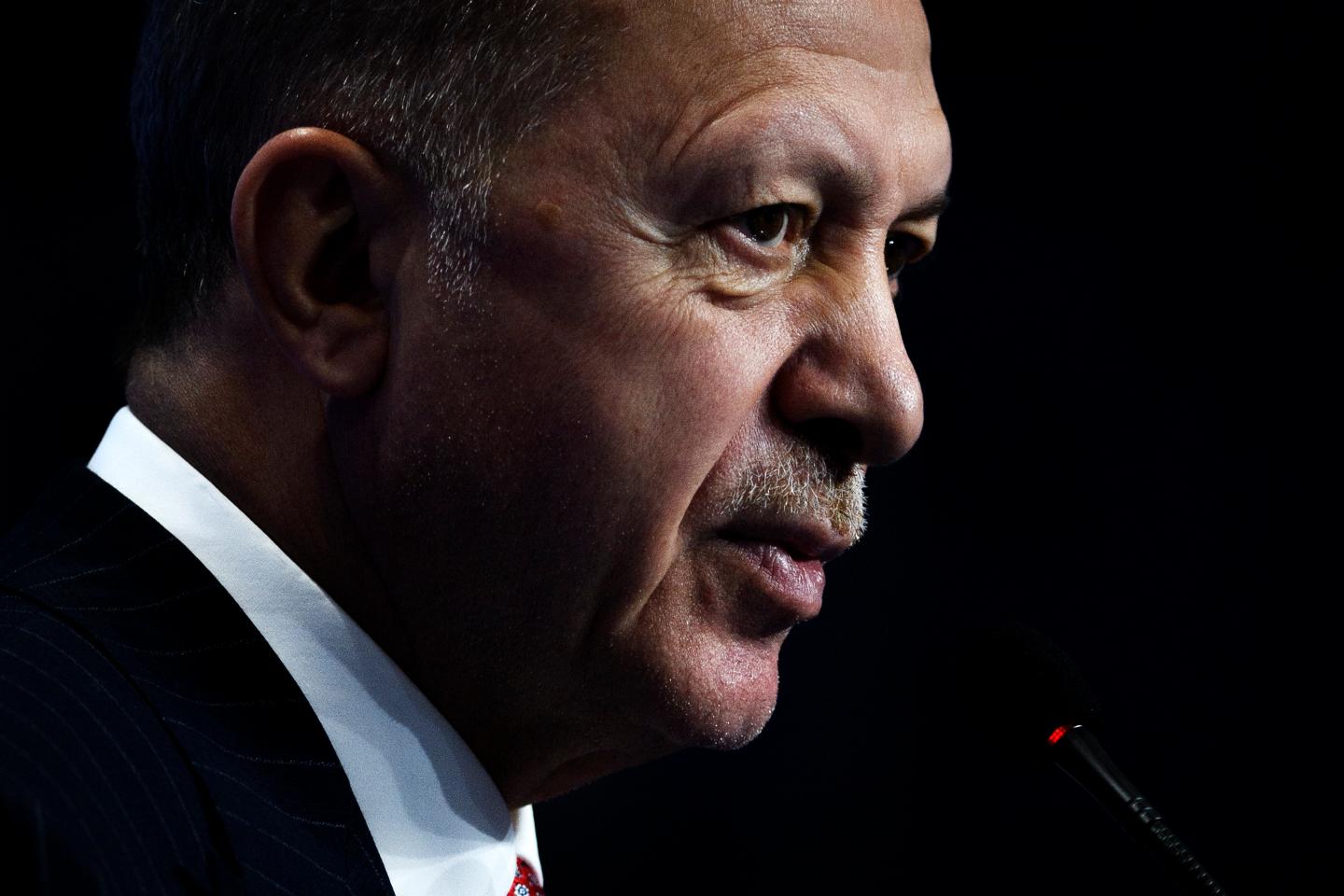 Turkish president Recep Tayyip Erdogan attends a press conference at the end of the Rome G20 Summit, on October 31, 2021 in Rome, Italy.