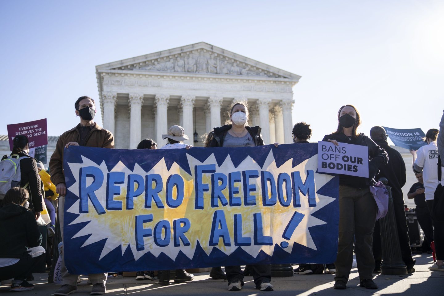 Pro-choice protesters in front of the Supreme Court.