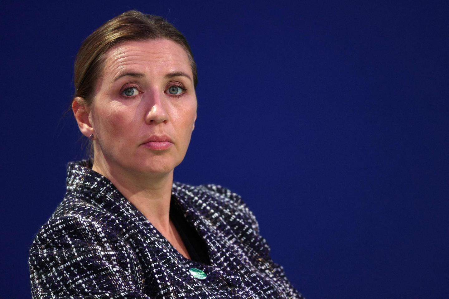 Denmark's Prime Minister Mette Frederiksen waits to make a national statement on the second day of the COP26 UN Climate Summit in Glasgow on November 2, 2021.