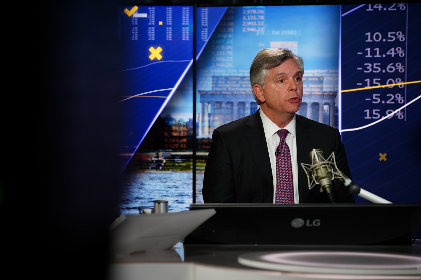 Larry Culp, chief executive officer of General Electric Co., speaks during a Bloomberg Television interview in New York, U.S., on Tuesday, Nov. 9, 2021.