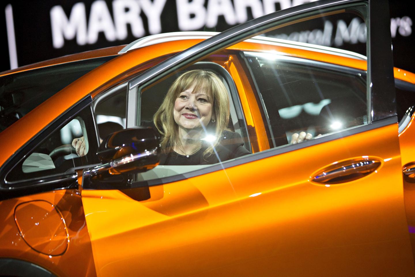 Photo of Mary Barra in a Chevy Bolt