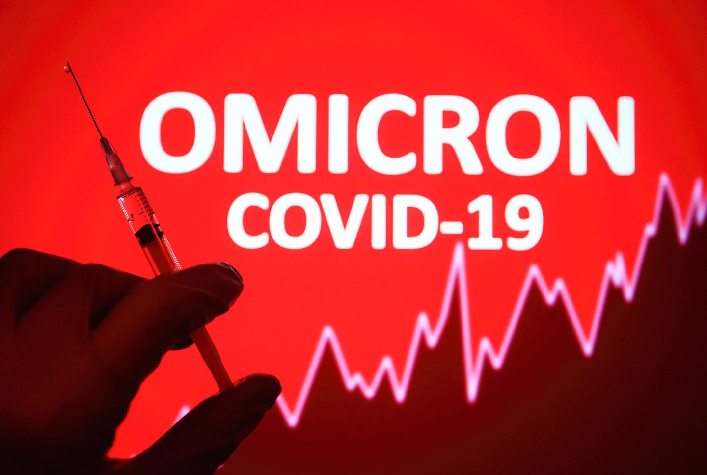 Photo illustration of Omicron Covid-19 and vaccine needle