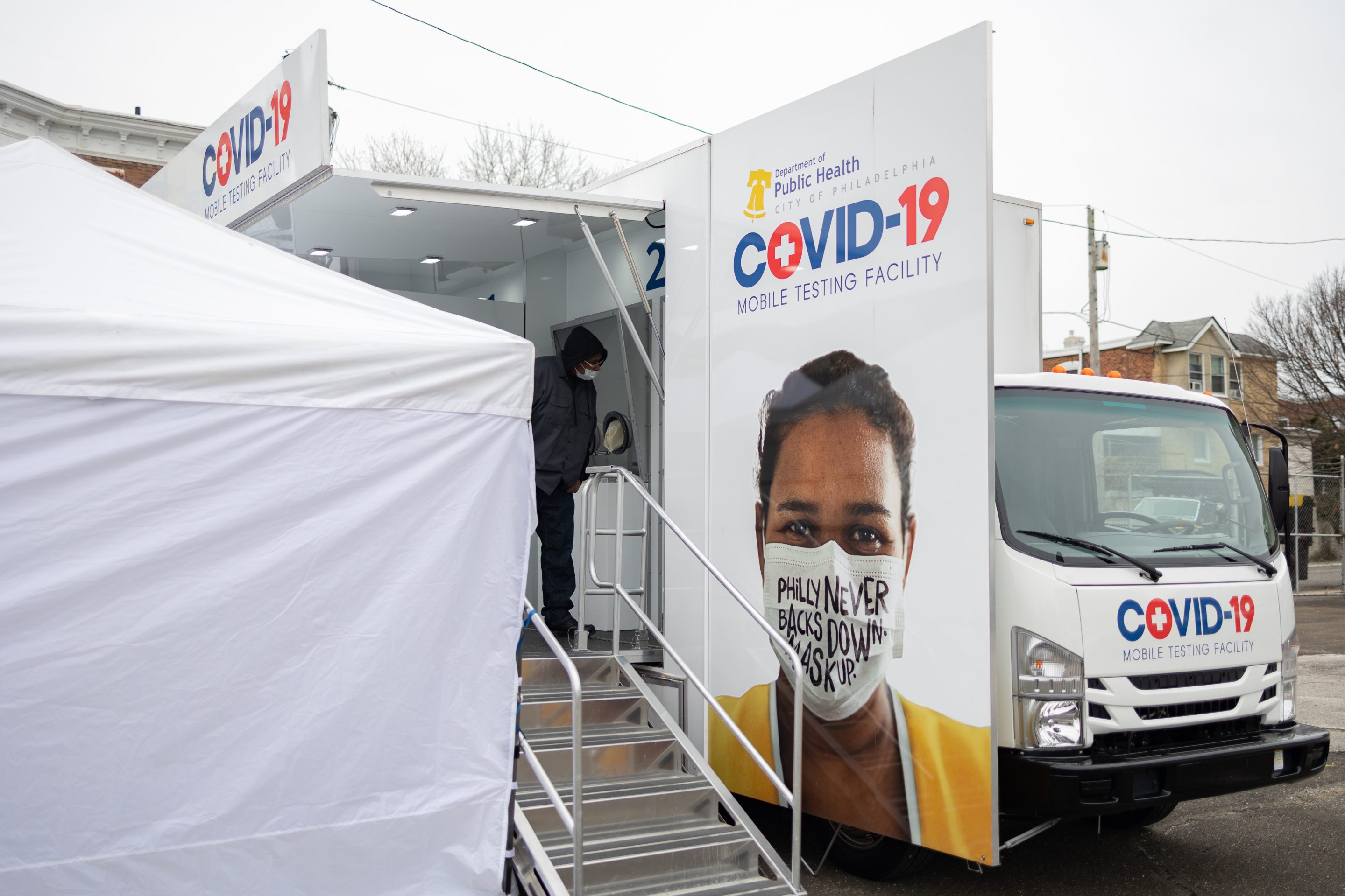 A Philadelphia Department of Public Health mobile COVID-19 testing site in Philadelphia, Pennsylvania, U.S, on Wednesday, Dec. 8, 2021.