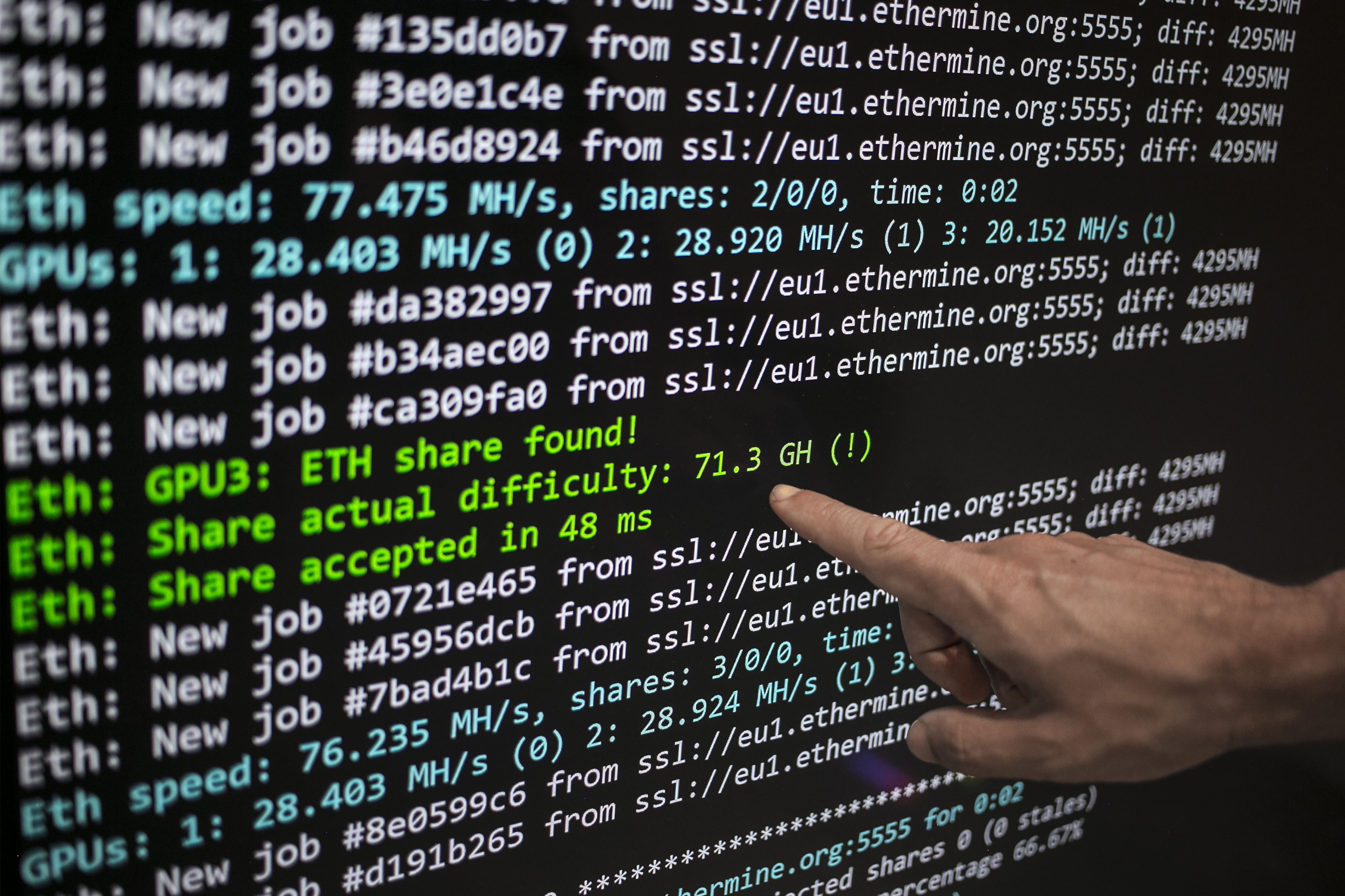 Ethereum mining software on Oct. 15, 2021, in Barcelona. 