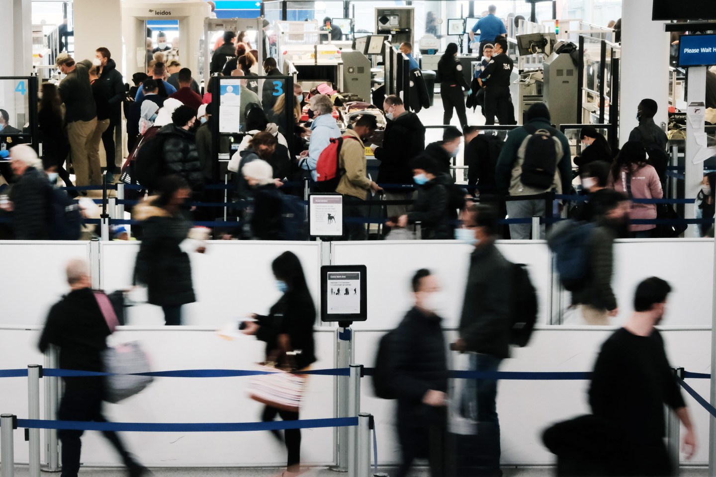 Travelers arrive for flights at Newark Liberty International Airport in New Jersey.