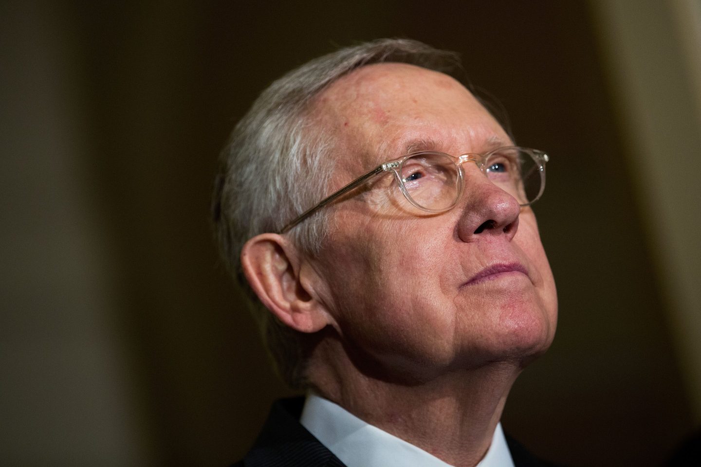 WASHINGTON, DC &#8211; MAY 10: Senate Minority Leader Harry Reid (D-NV) listens to questions from reporters during a news conference after their weekly policy meeting with Senate Republicans, at the U.S. Capitol, May 10, 2016, in Washington, DC. Presidential candidate Donald Trump is scheduled meet with Republican House and Senate leadership on Thursday. (Photo by Drew Angerer/Getty Images)