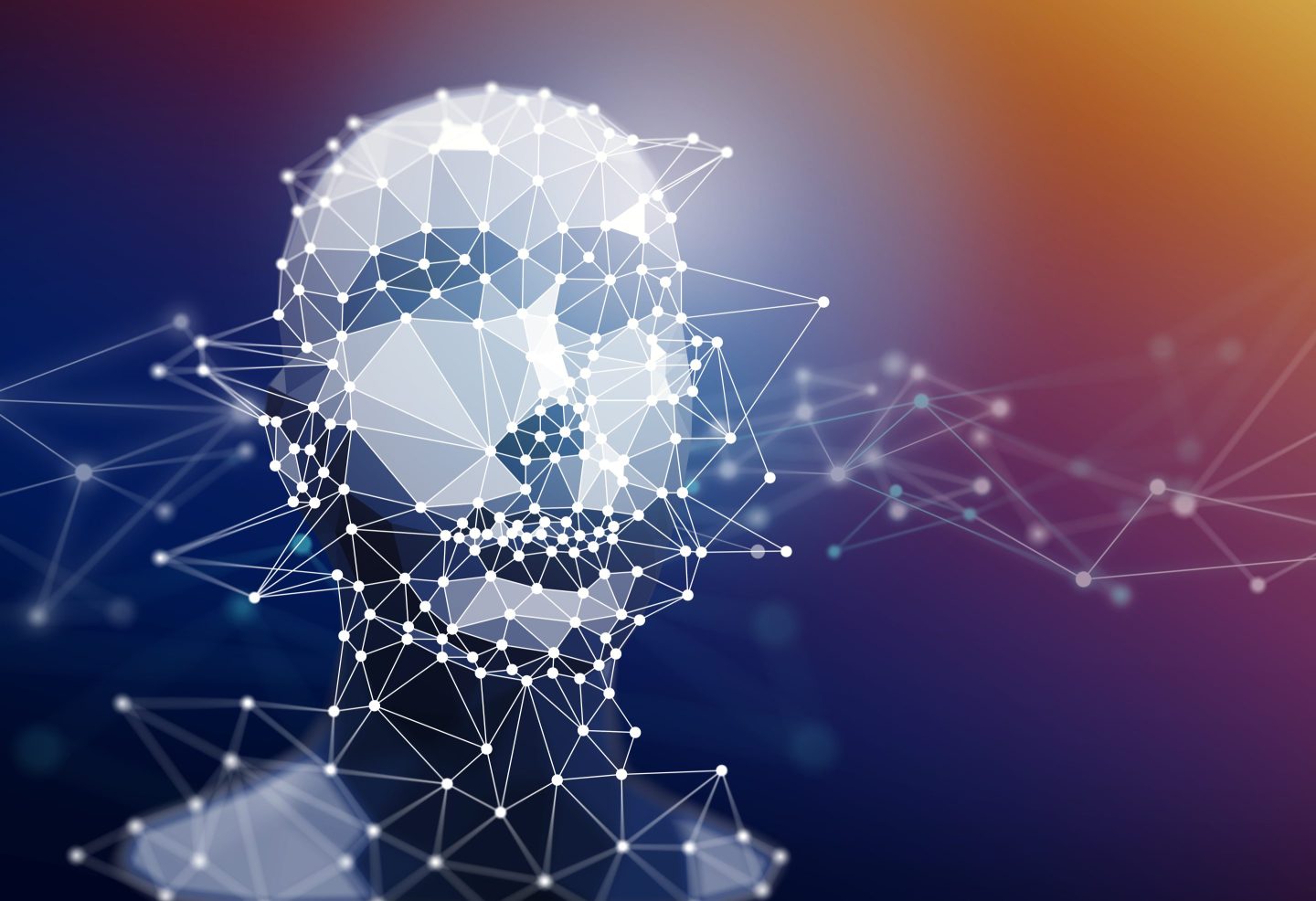 Image of geometric polygon digital head with facial recognition