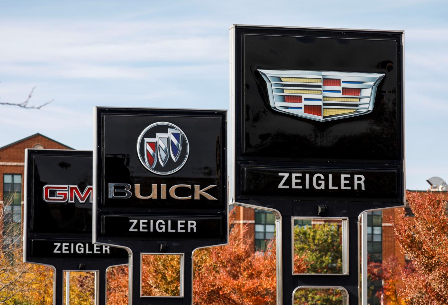 GMC dealership signs in Lincolnwood, Ill.