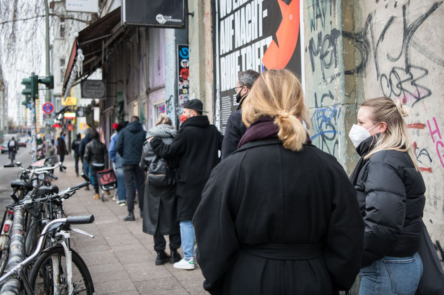 People on line for a COVID-19 test in Berlin.