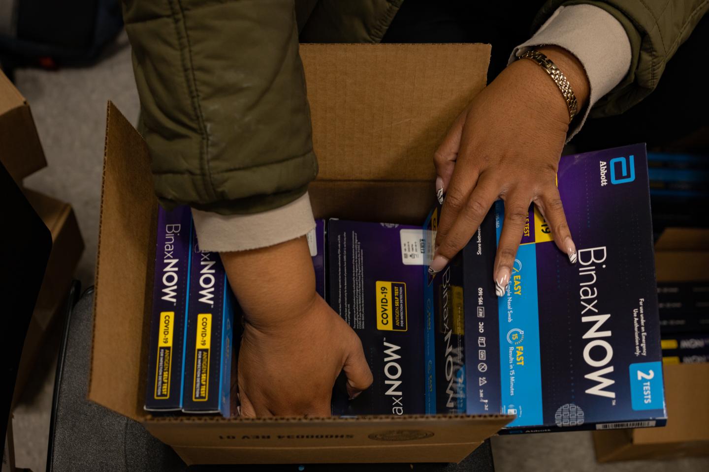 A box of COVID tests.