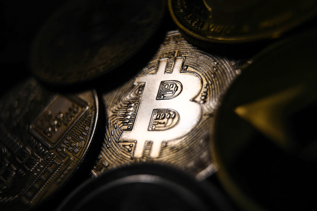 A photo illustration representing Bitcoin cryptocurrency.