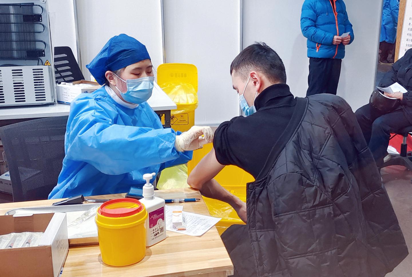 A person getting vaccinated in Shanghai.