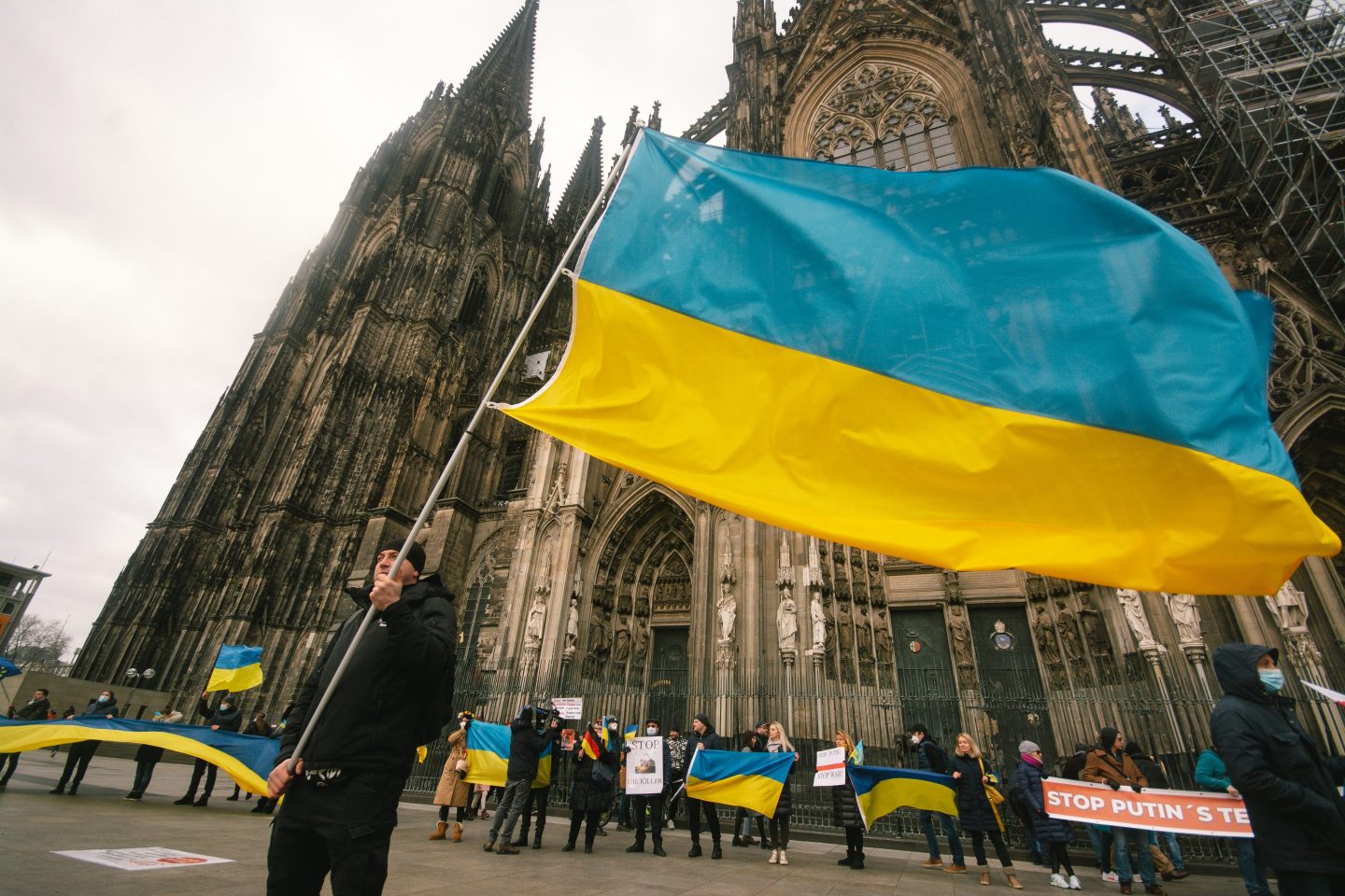 Protest Against Russian Threat Of Ukraine Conflict In Cologne