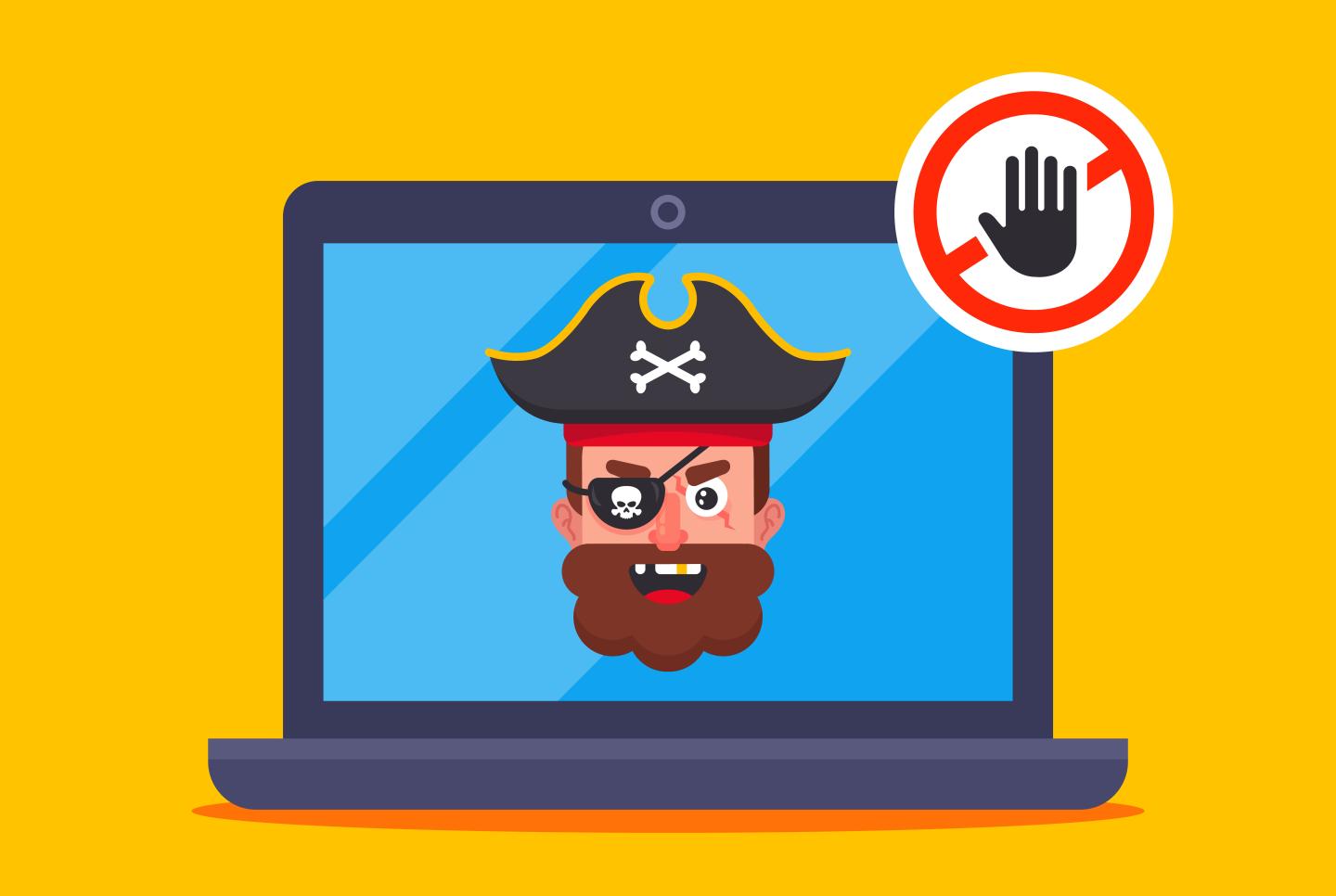 Illustration of pirated content on a laptop.