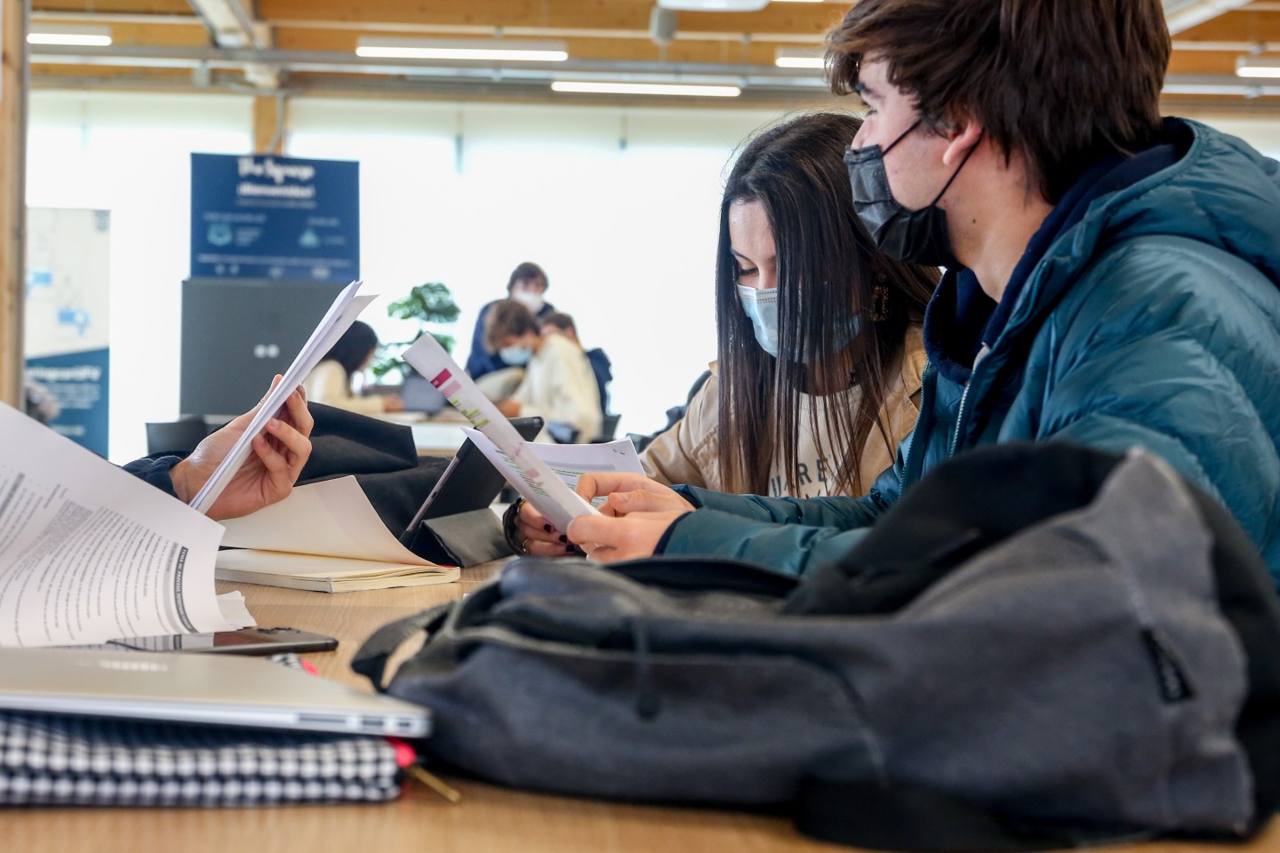 College students in Madrid studying.