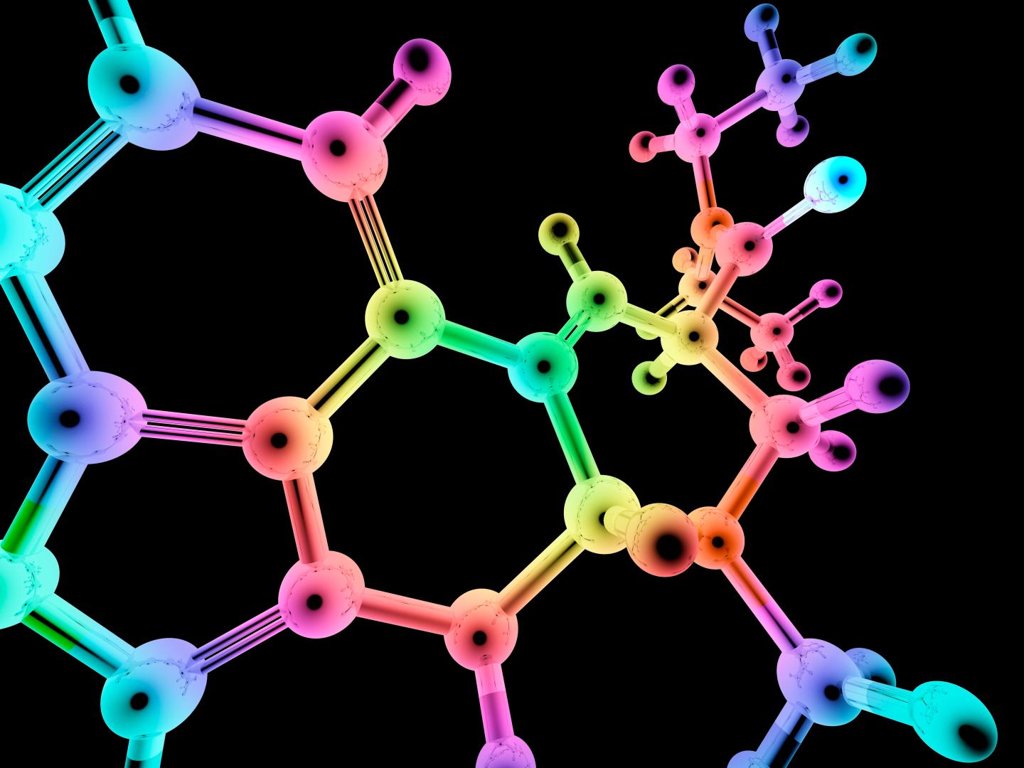 Computer artwork of a molecule of Lysergic acid diethylamide (LSD).