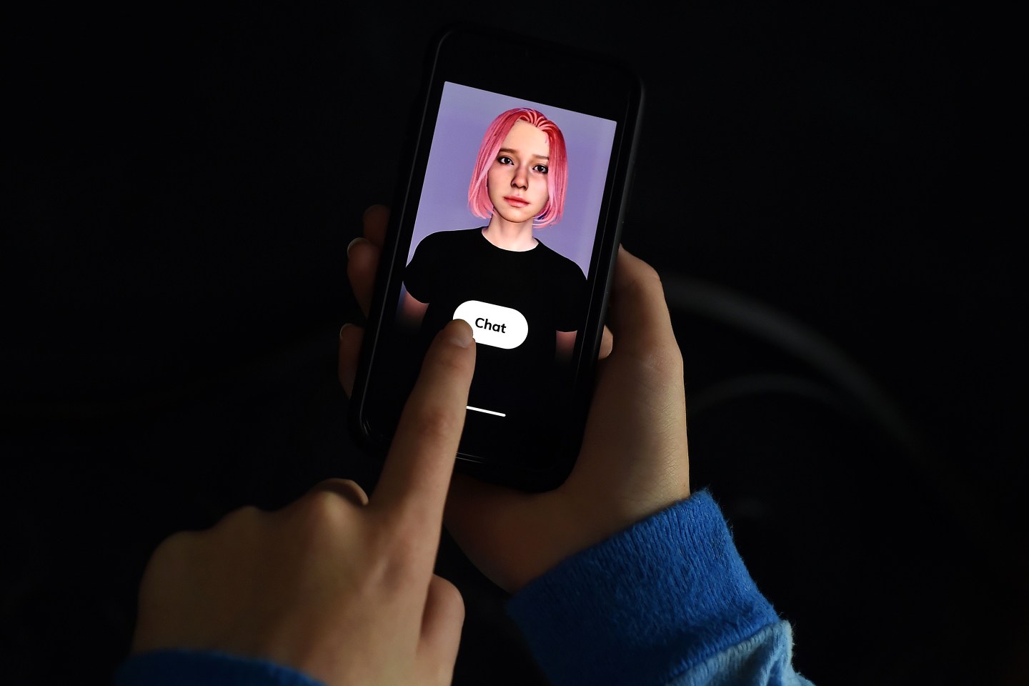 A virtual friend from Replika on a phone.