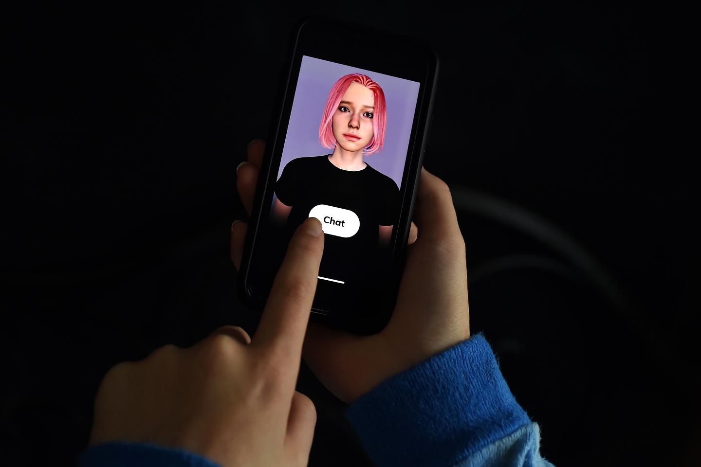 A virtual friend from Replika on a phone.