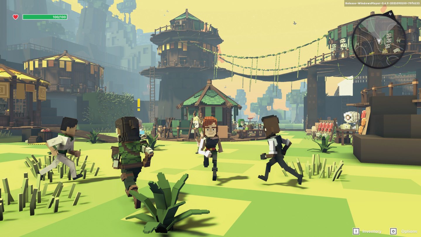 Several users explore the metaverse platform the Sandbox.