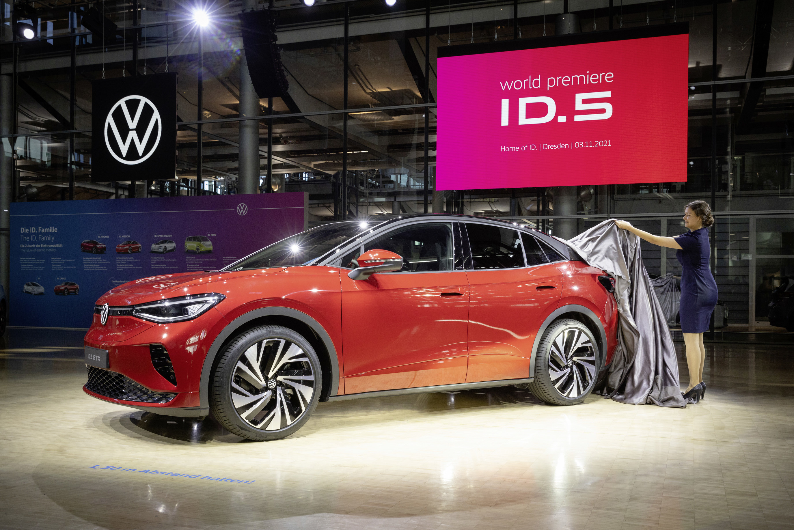 A Volkswagen ID5 on display in Dresden.
