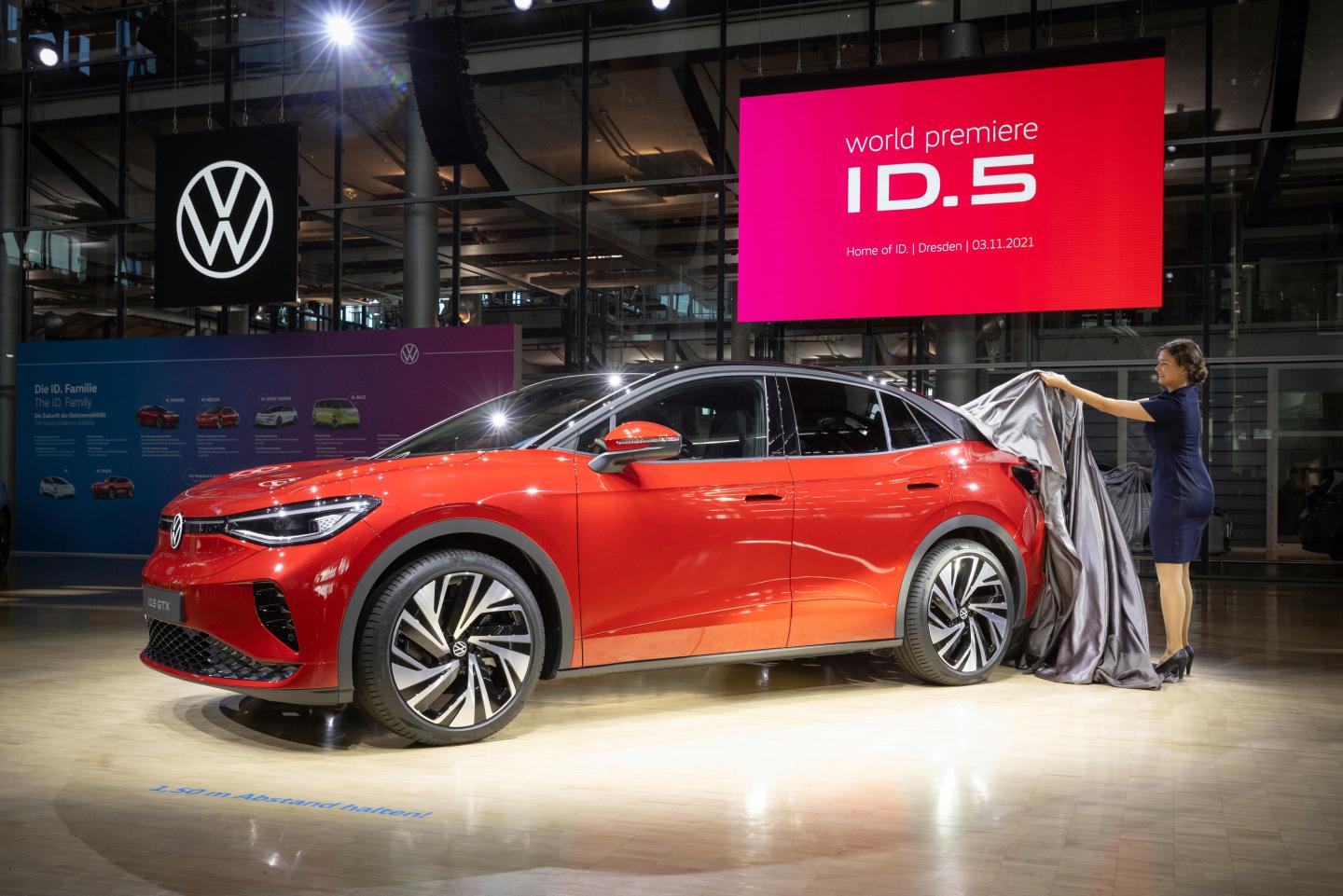 A Volkswagen ID5 on display in Dresden.