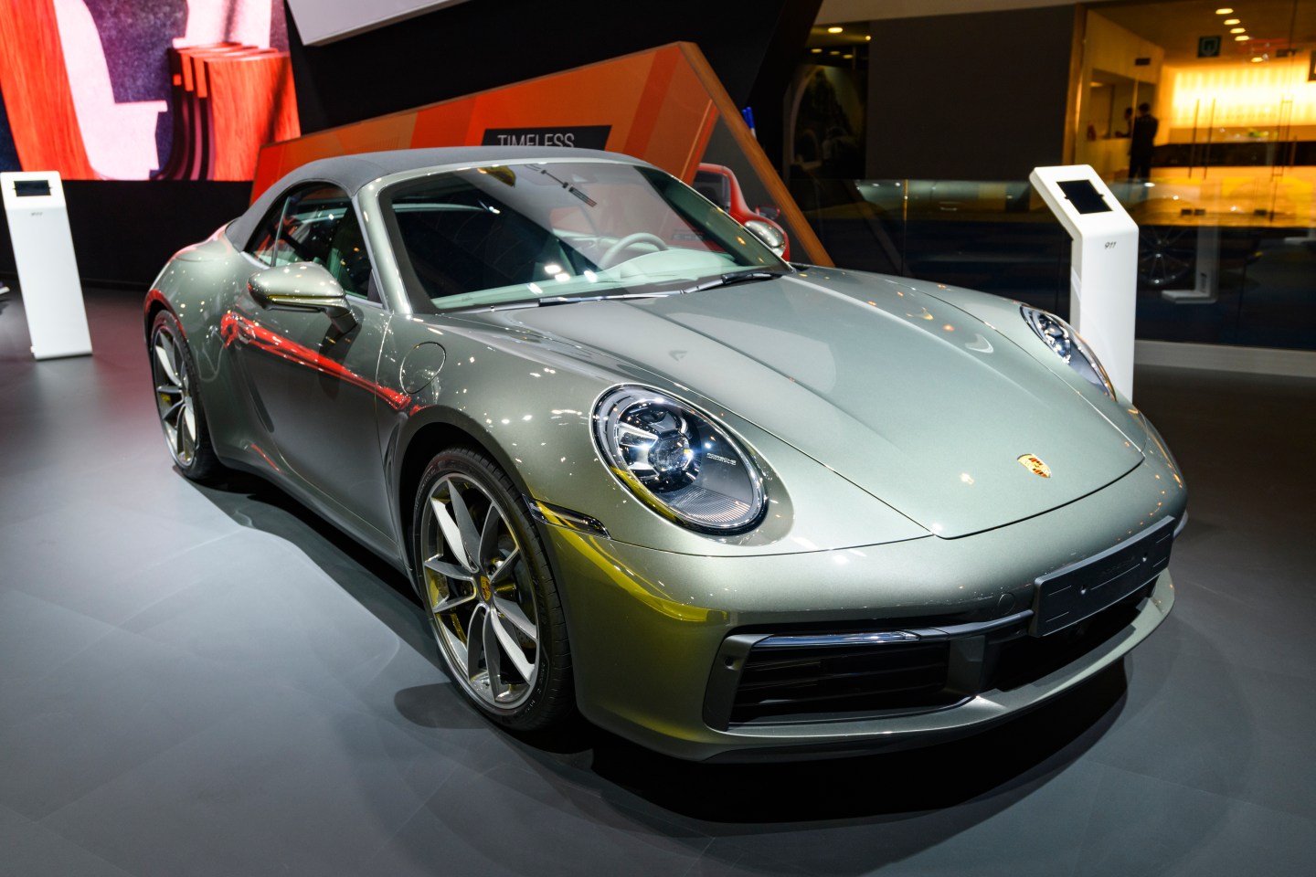 Porsche 911 Carrera 4 Cabriolet (992 Series) on display at Brussels Expo on January 9, 2020 in Brussels, Belgium.