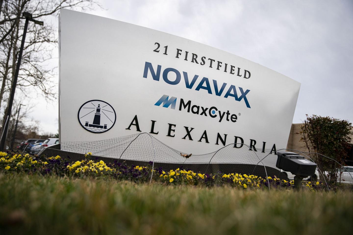 Sign outside Novavax Inc. headquarters in Gaithersburg, Md.