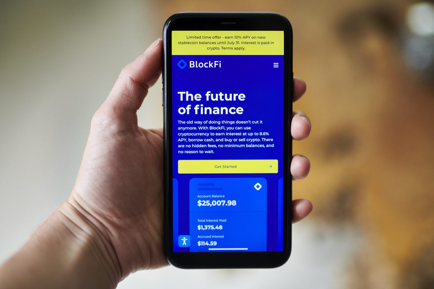 Crypto platform BlockFi website