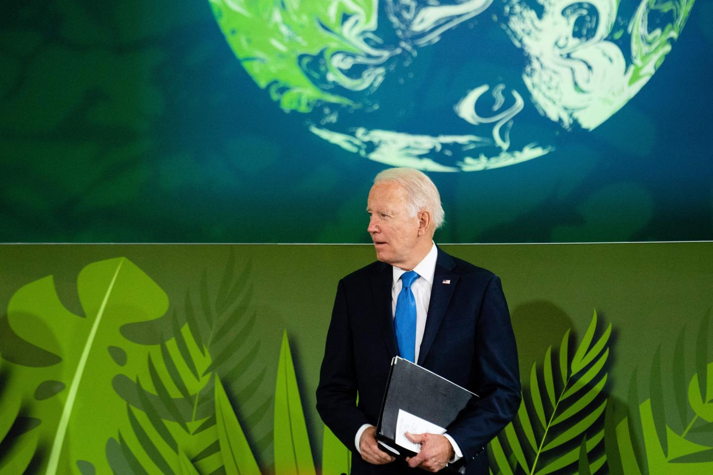 US President Joe Biden stands before speaking at the Action on Forests and Land Use session, during the COP26 UN Climate Change Conference in the Scottish city of Glasgow on November 2, 2021