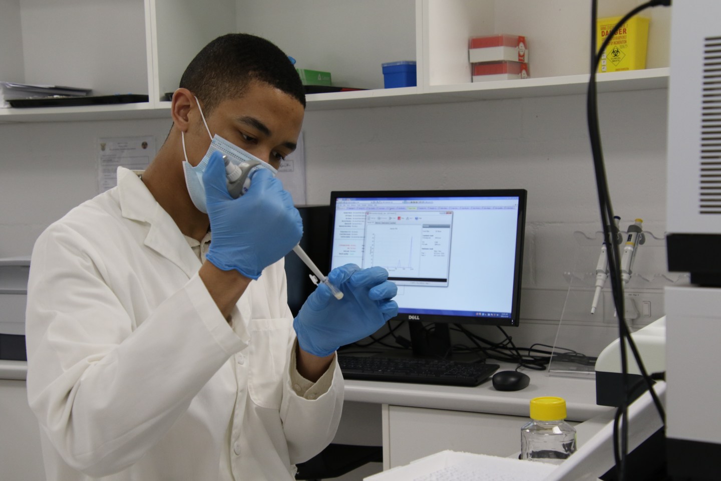 Researcher Emile Hendricks works in Afrigen's analytical laboratory. Afrigen Biologics and Vaccines, a biotechnology company based in Cape Town, South Africa, is developing Africa's first proprietary corona vaccine.