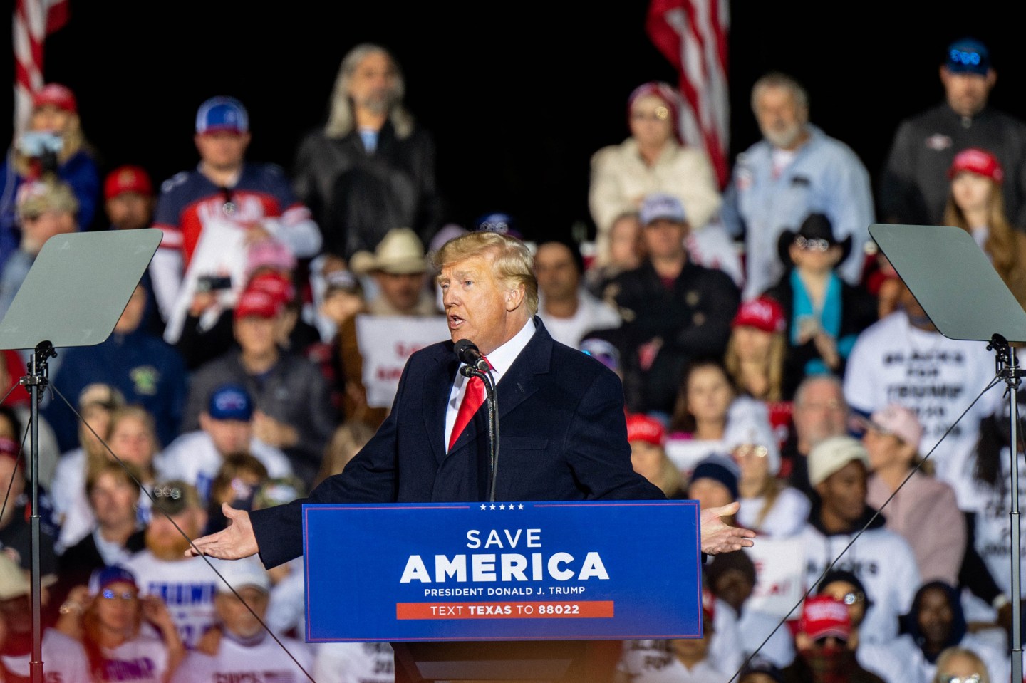 Former President Donald Trump speaking at a rally.