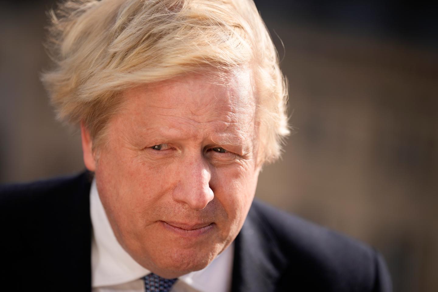 British Prime Minister Boris Johnson briefs the media during the 2022 Munich Security Conference on February 19, 2022 in Munich, Germany.
