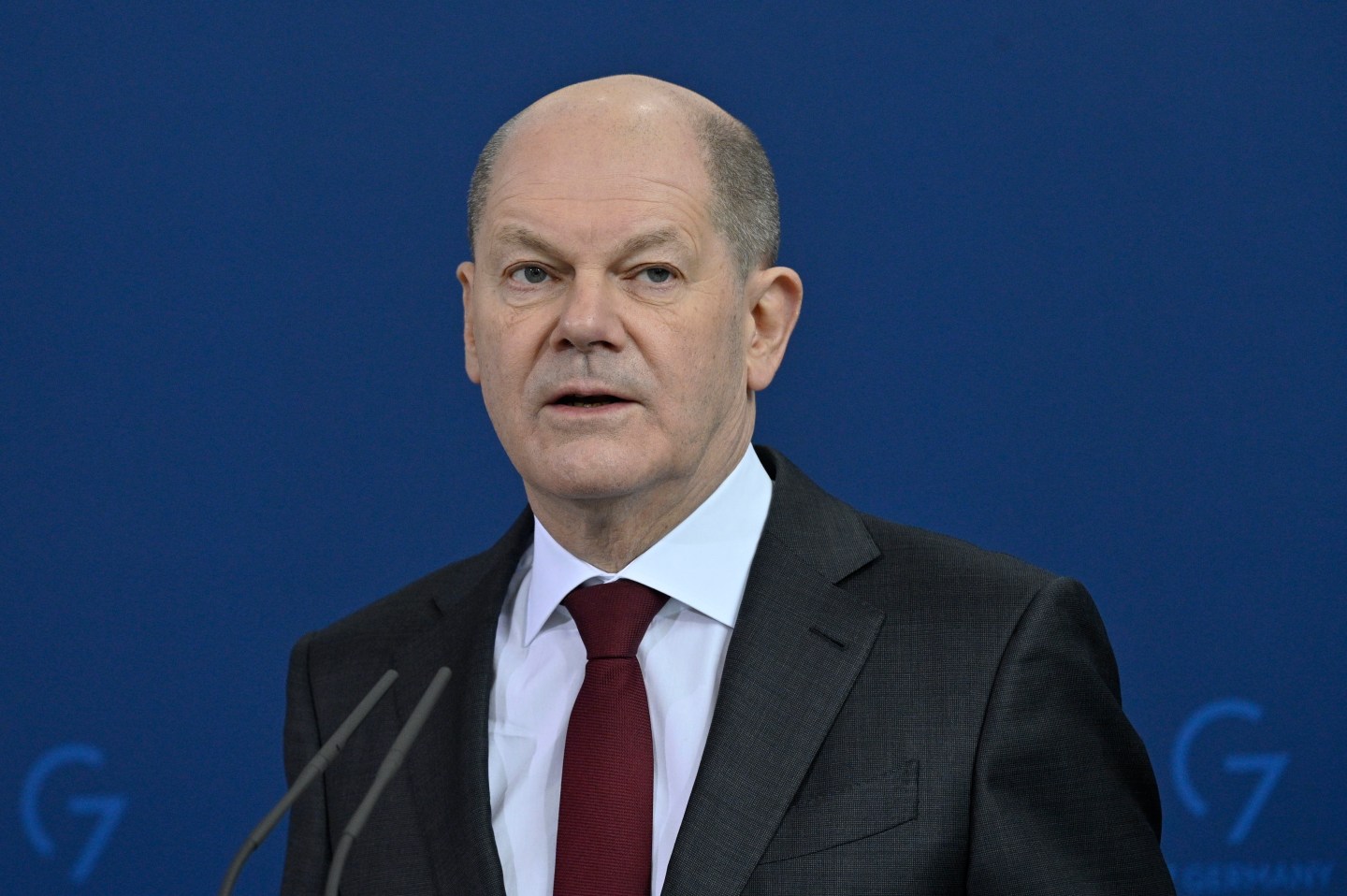 German Chancellor Olaf Scholz addresses a joint press conference, held with Taoiseach (Irish prime minister) Micheál Martin (not pictured), following talks at the Chancellery on February 22, 2022 in Berlin, Germany.