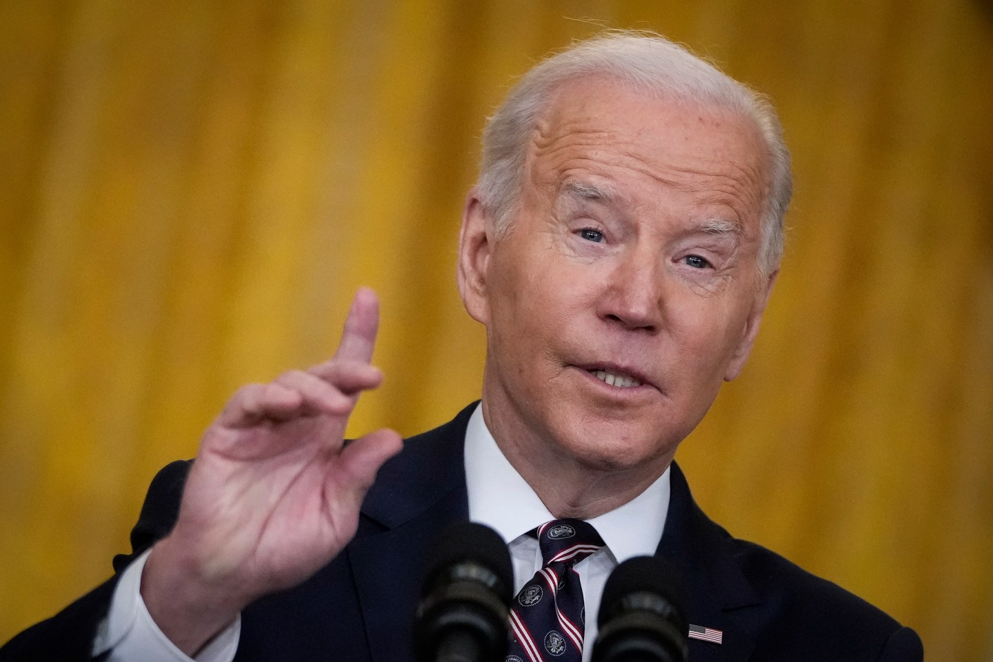 U.S. President Joe Biden delivers remarks on developments in Ukraine and Russia, and announces sanctions against Russia, from the East Room of the White House February 22, 2022 in Washington, DC.