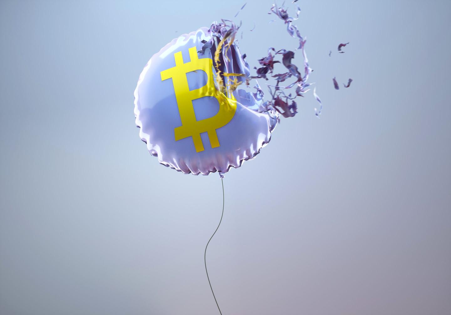 An illustration of a burst Bitcoin balloon