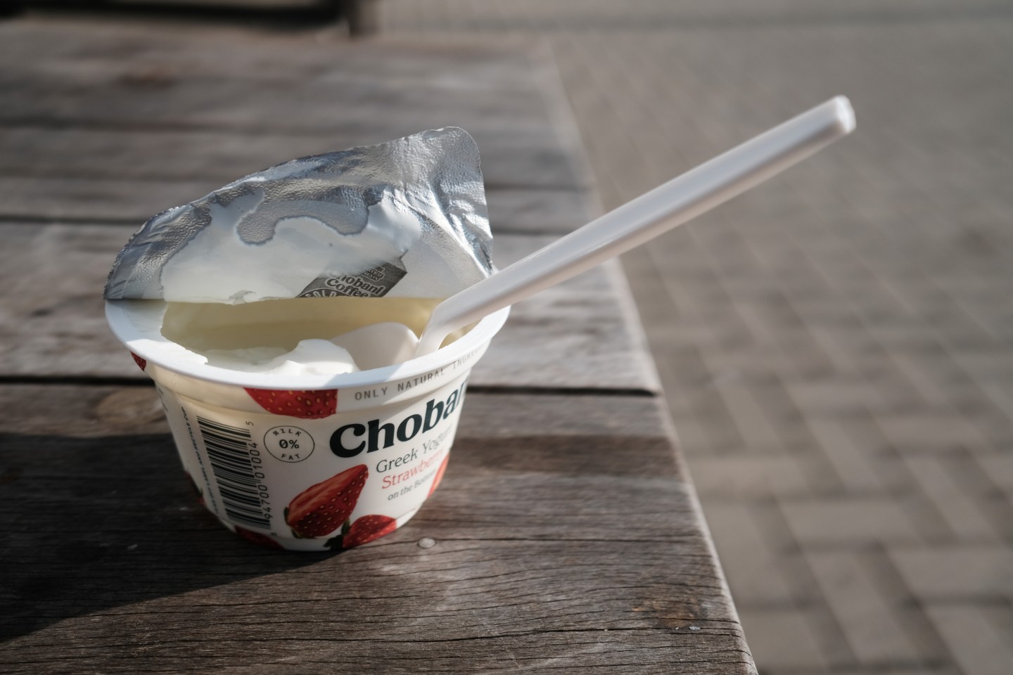 A cup of Chobani yogurt sits on a table on November 18, 2021 in New York City.