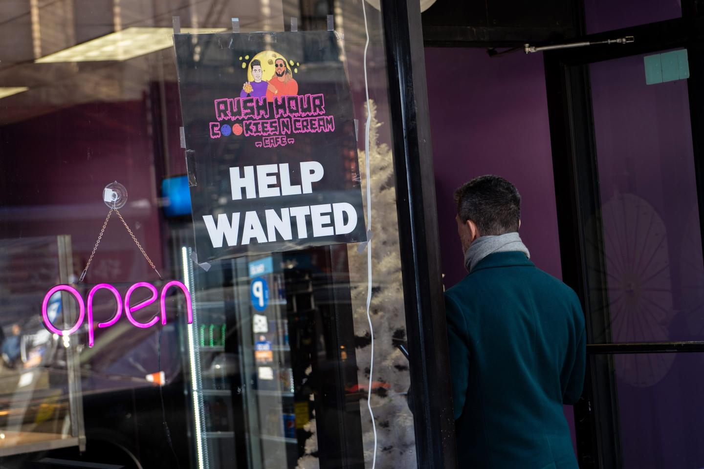 A help wanted sign in New York City