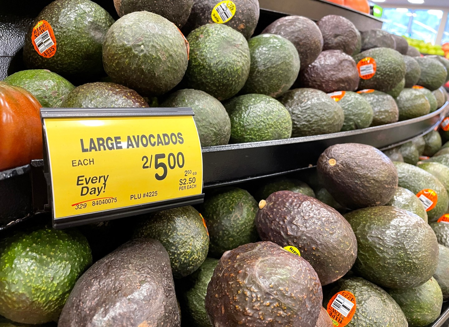 Hass avocados are displayed in the produce section at a Safeway store