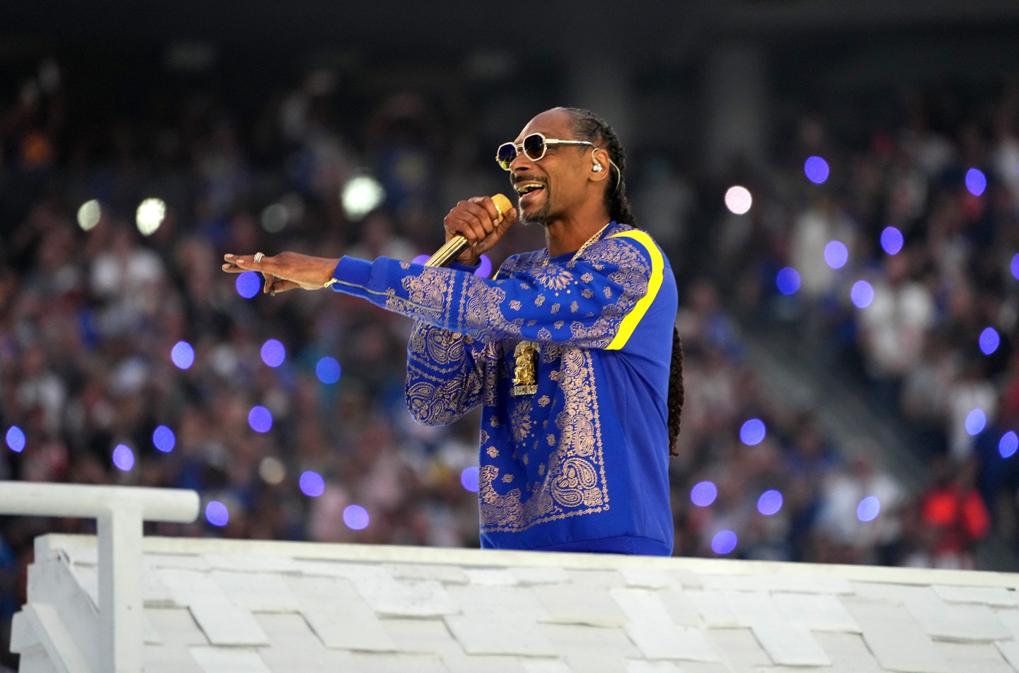 Snoop Dogg performing at the Super Bowl.