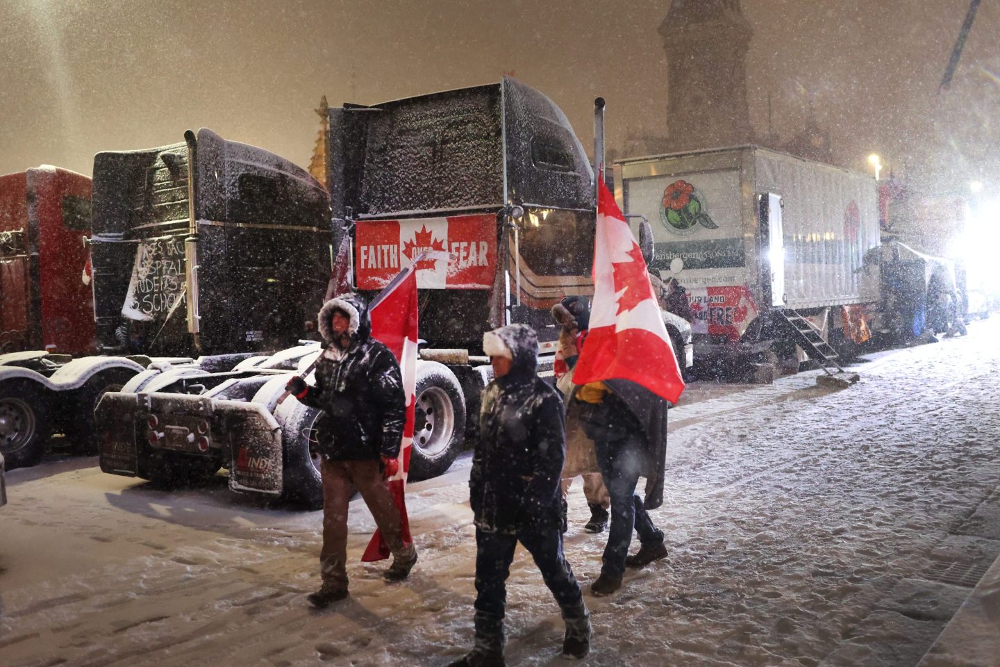A photo of Canadian demonstrators in downtown Ottawa protesting against the country's COVID-19 mandates.