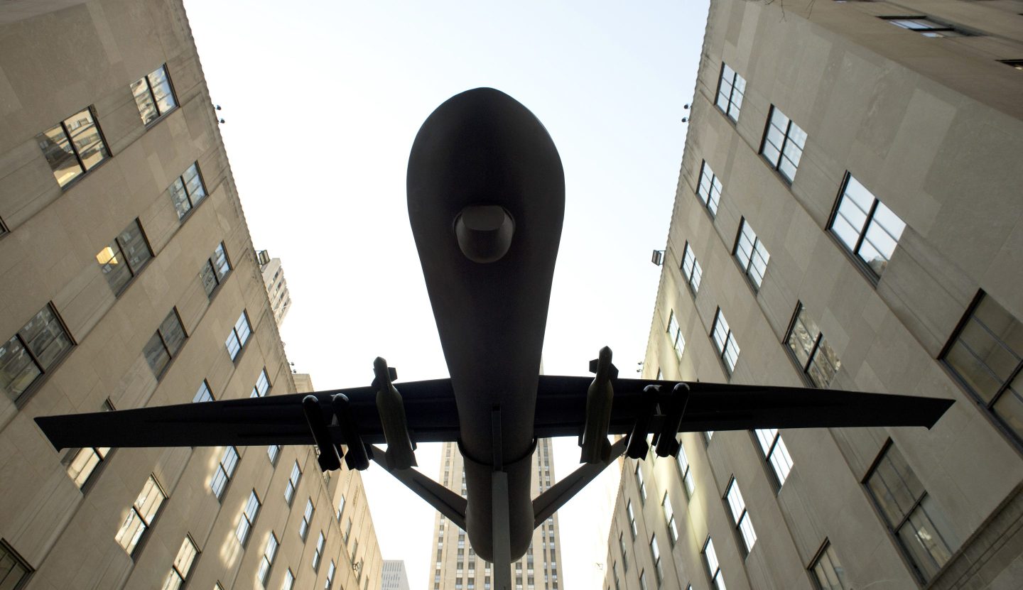 A model of a drone used by protesters in New York City in 2013