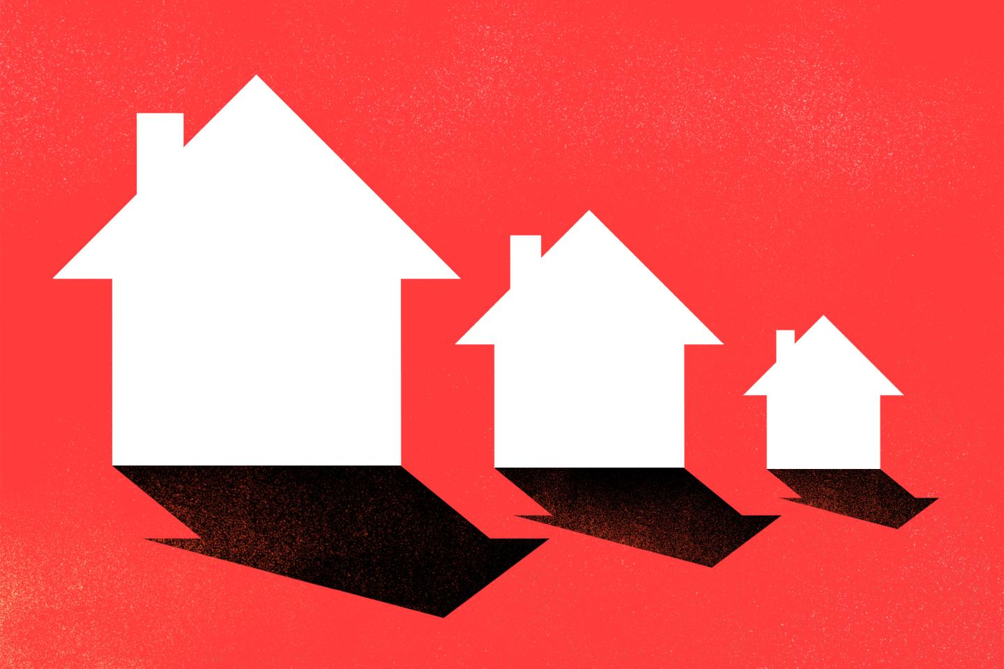 3 shrinking homes next to each other