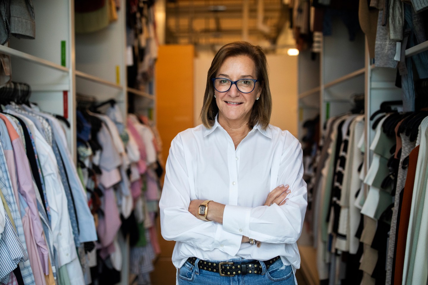 Fran Horowitz, CEO of Abercrombie & Fitch Co., stands in the wardrobe vault at the Abercrombie and Fitch Home Office